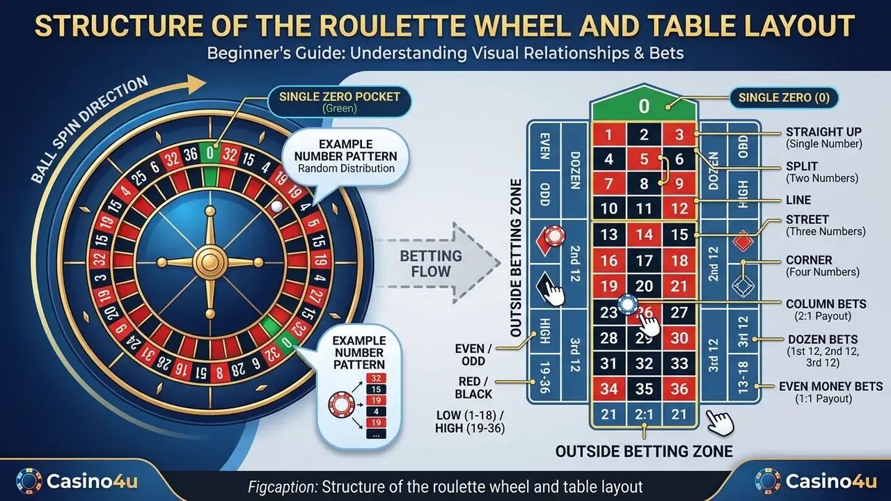 roulette wheel and table layout diagram